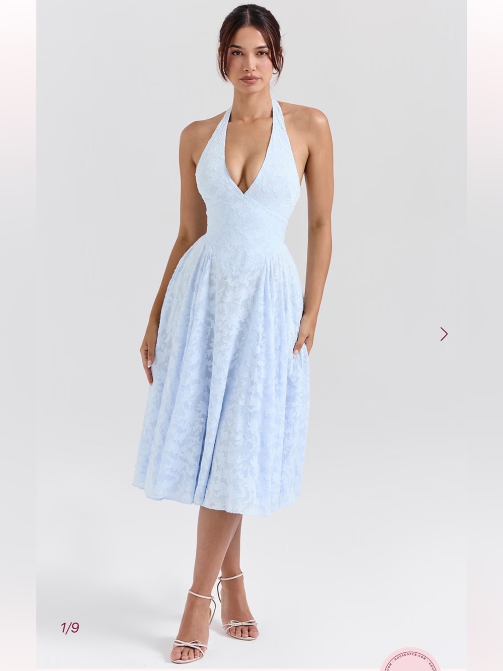 HOUSE OF CB Arietta Bluebell Floral Jacquard Halter Midi Dress NWOT